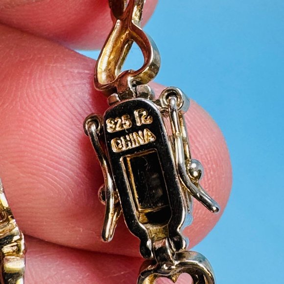 VTG Gold Over Sterling Silver 925 Natural Sapphire Infinity Tennis Bracelet 7.5" - Picture 6 of 9